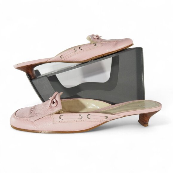 Etienne Aigner Weaver Kilted Leather Heeled Mule Loafers Women's 8.5M Blush Pink - Picture 1 of 11